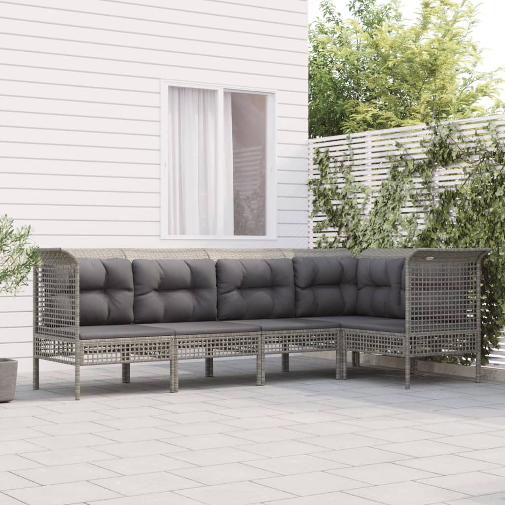 Salon de jardin 5 pcs avec coussins Gris Résine tressée