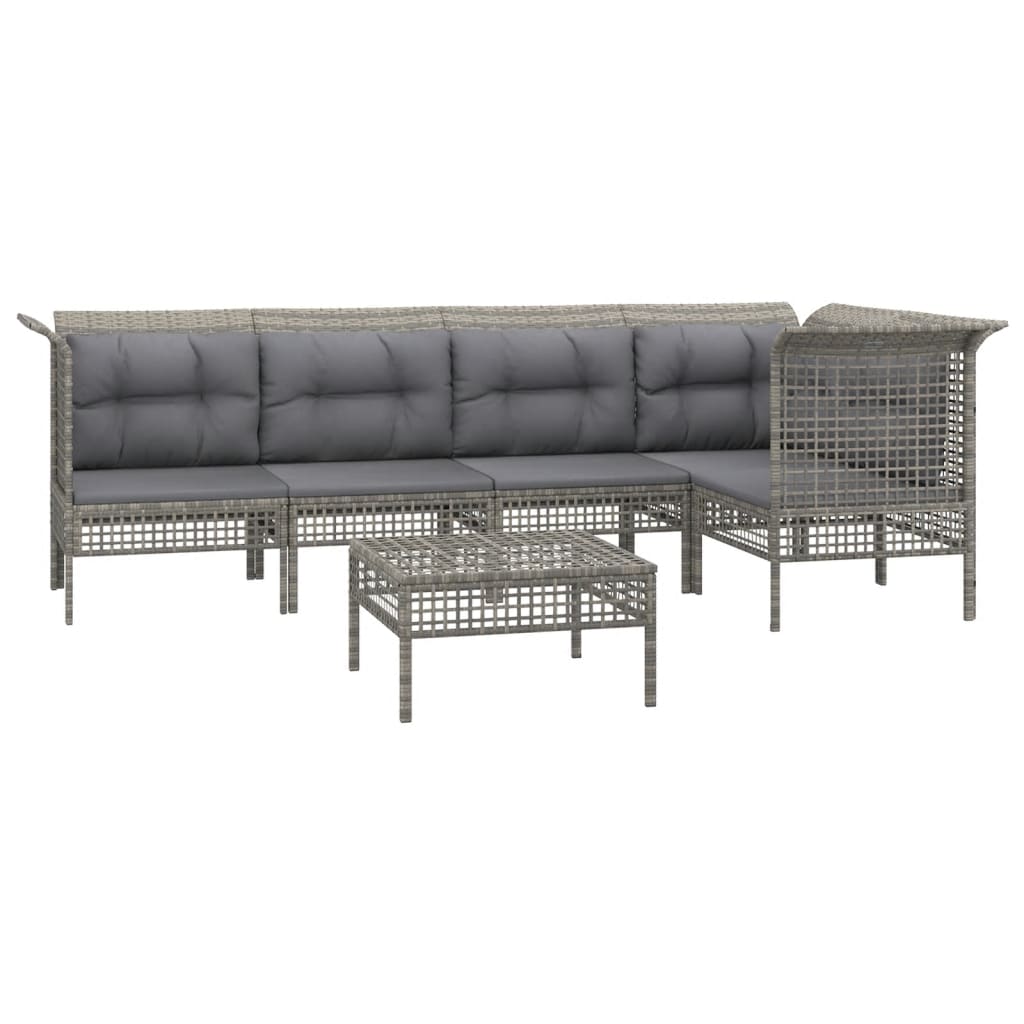 Salon de jardin 6 pcs avec coussins Gris Résine tressée