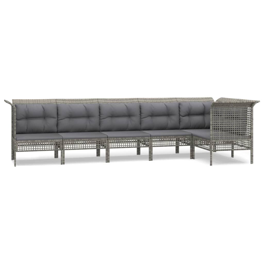 Salon de jardin 6 pcs avec coussins Gris Résine tressée
