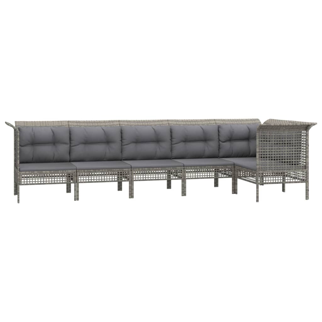 Salon de jardin 6 pcs avec coussins Gris Résine tressée