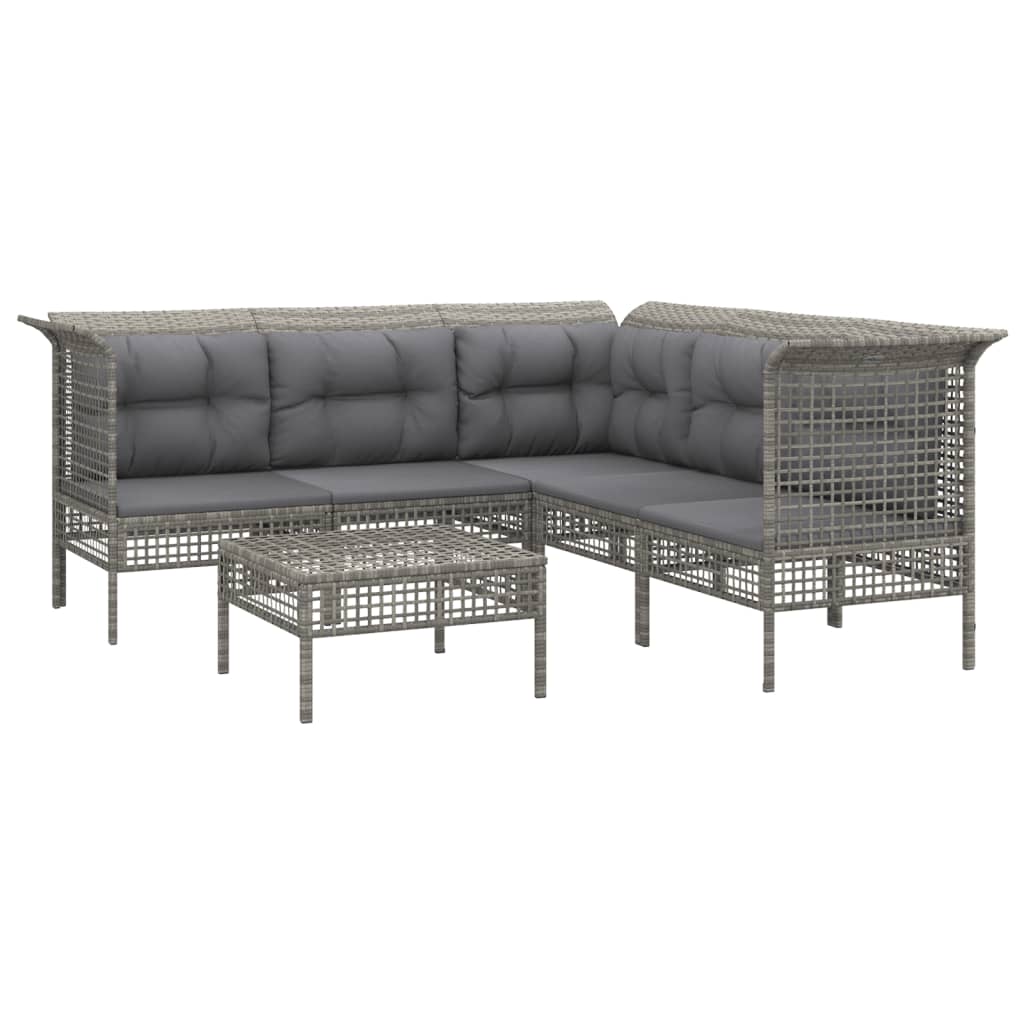 Salon de jardin 6 pcs avec coussins Gris Résine tressée