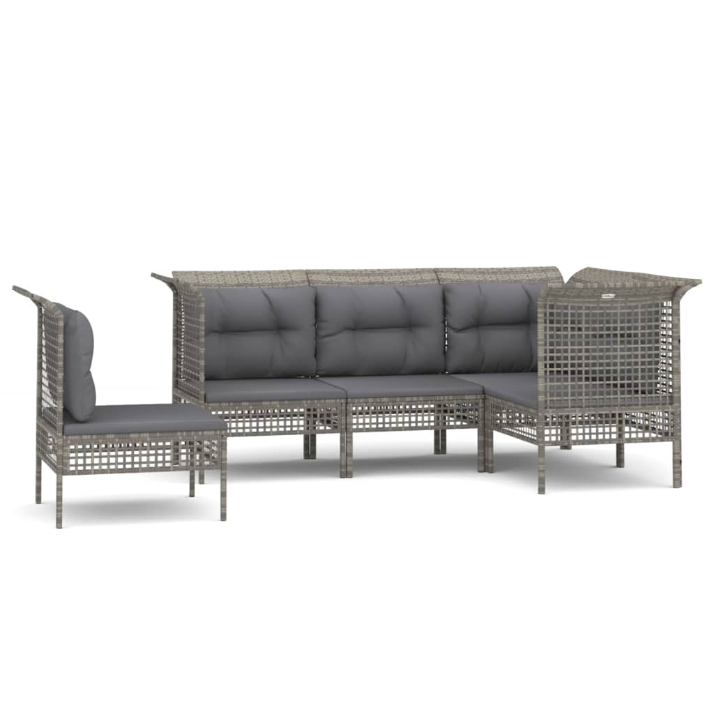 Salon de jardin 5 pcs avec coussins Gris Résine tressée