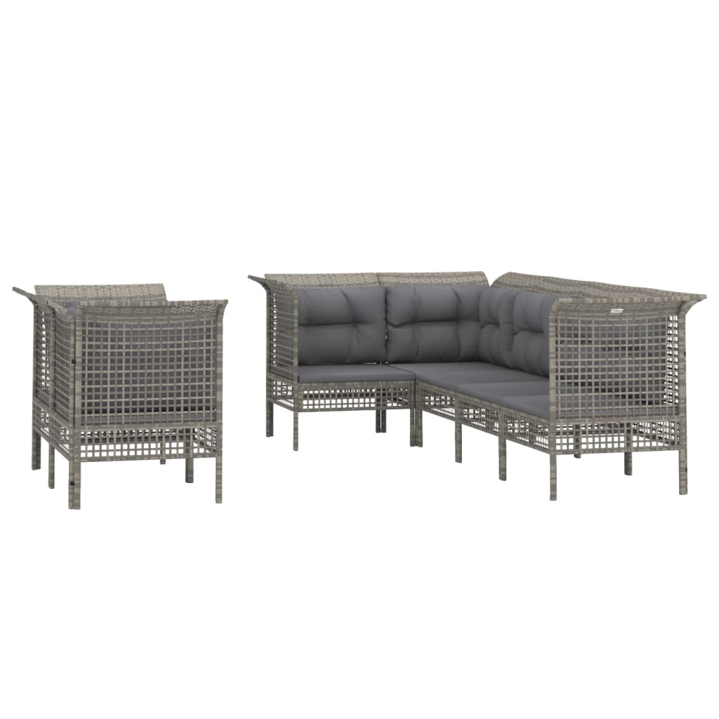Salon de jardin 7 pcs avec coussins Gris Résine tressée