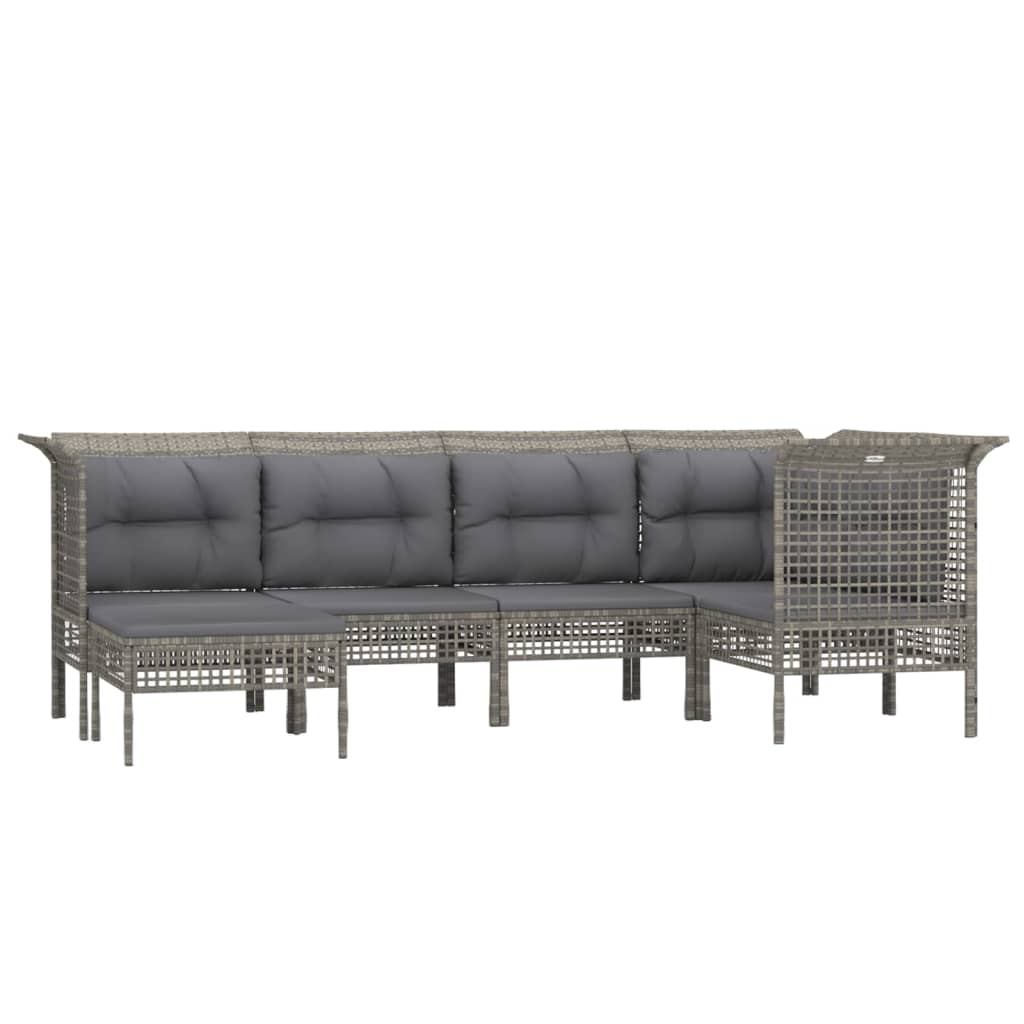 Salon de jardin 6 pcs avec coussins Gris Résine tressée
