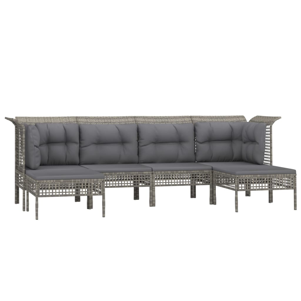 Salon de jardin 6 pcs avec coussins Gris Résine tressée