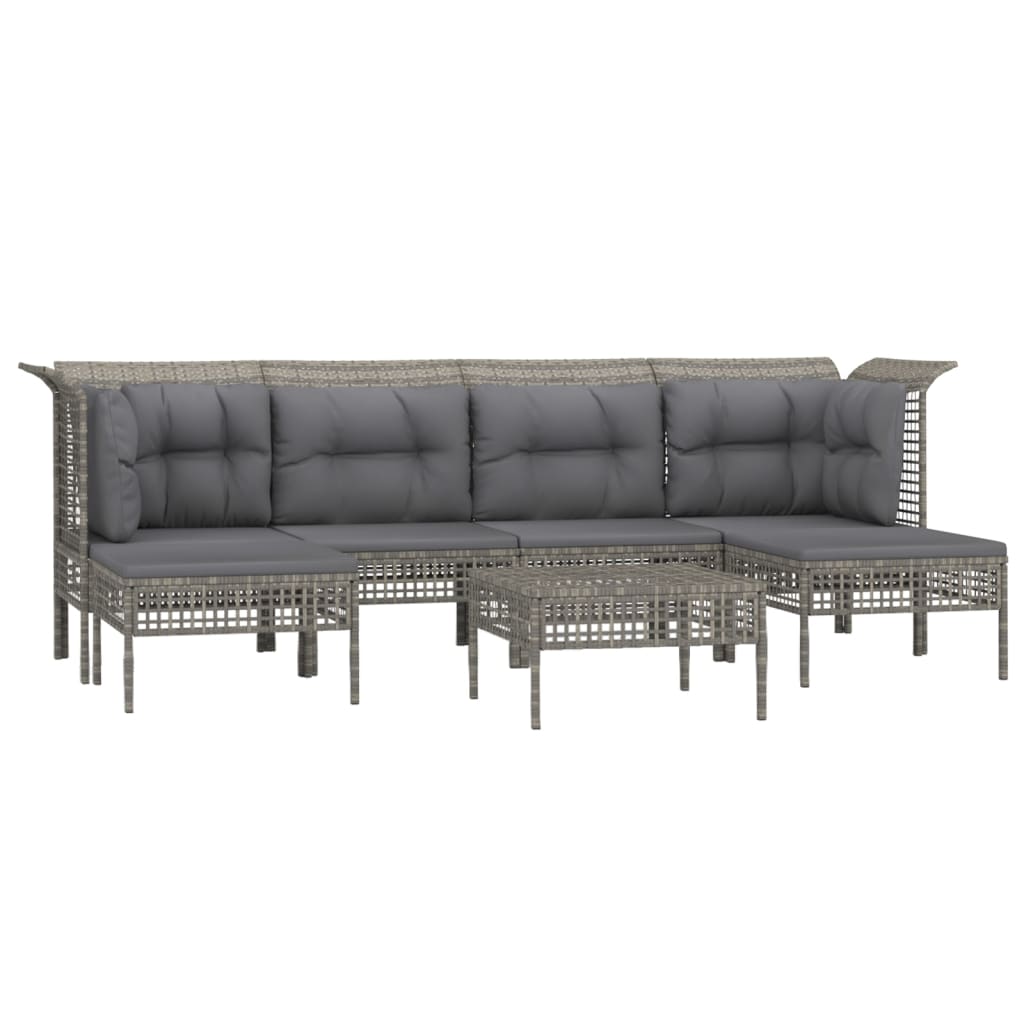 Salon de jardin 7 pcs avec coussins Gris Résine tressée