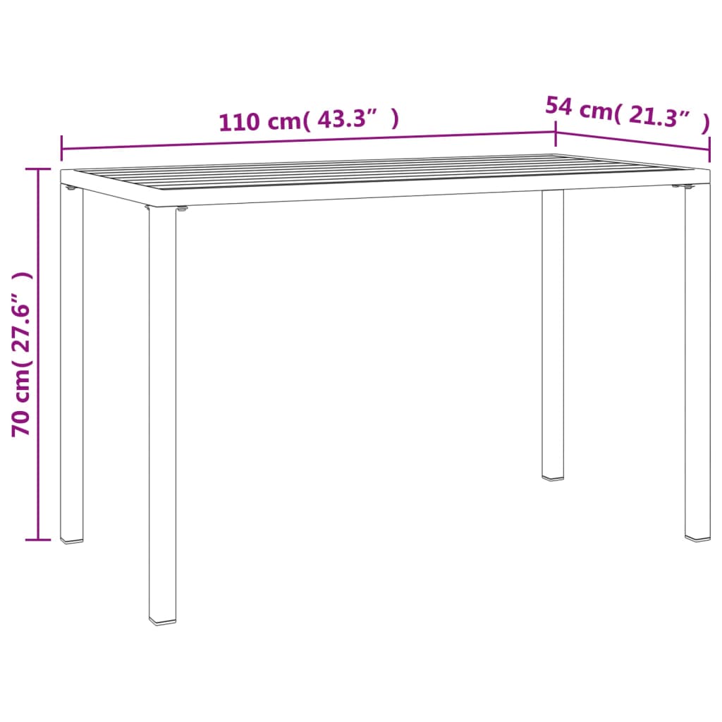 Table à manger de jardin anthracite 110x54x70 cm acier - XIOS