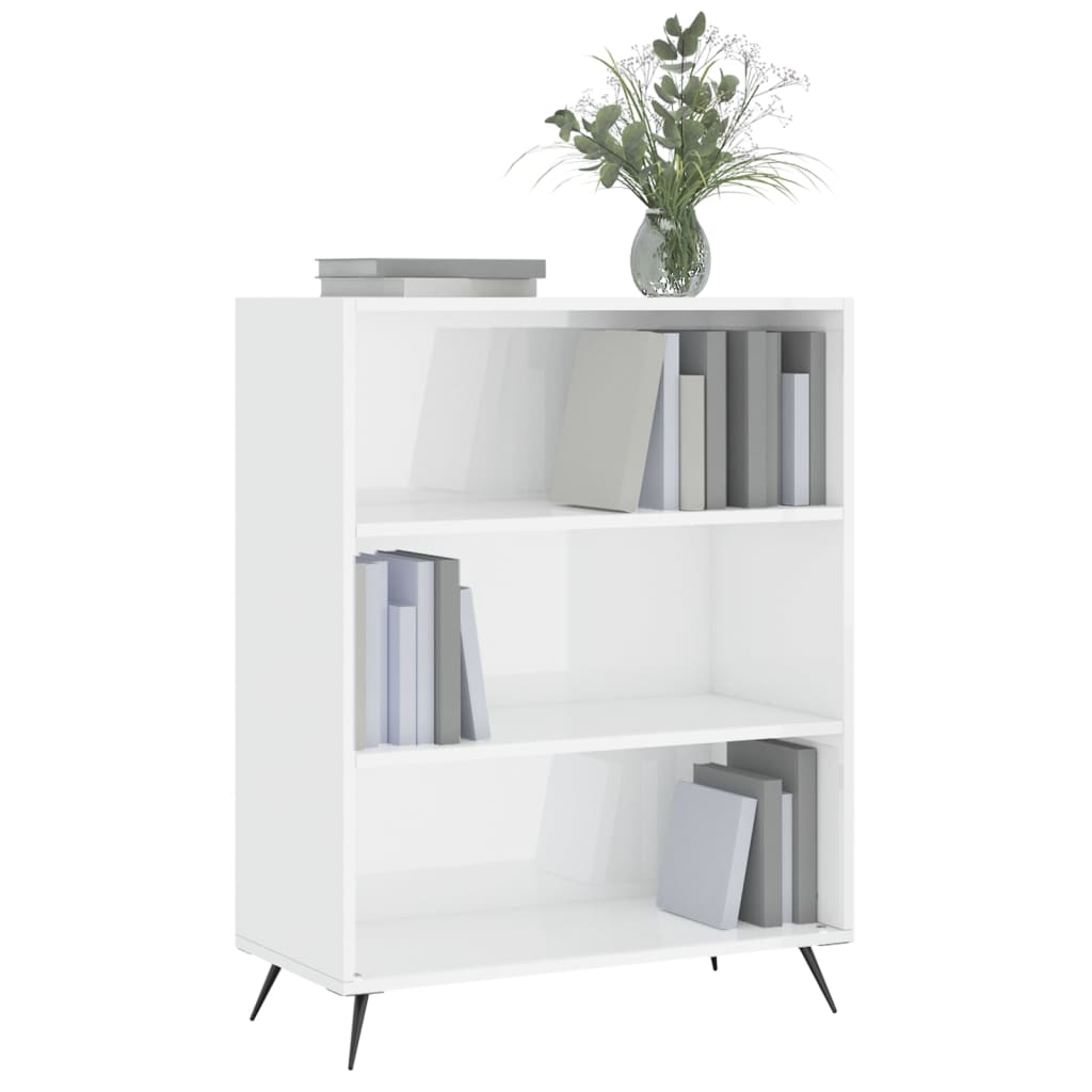 Bibliothèque blanc brillant 69,5x32,5x90 cm bois d'ingénierie