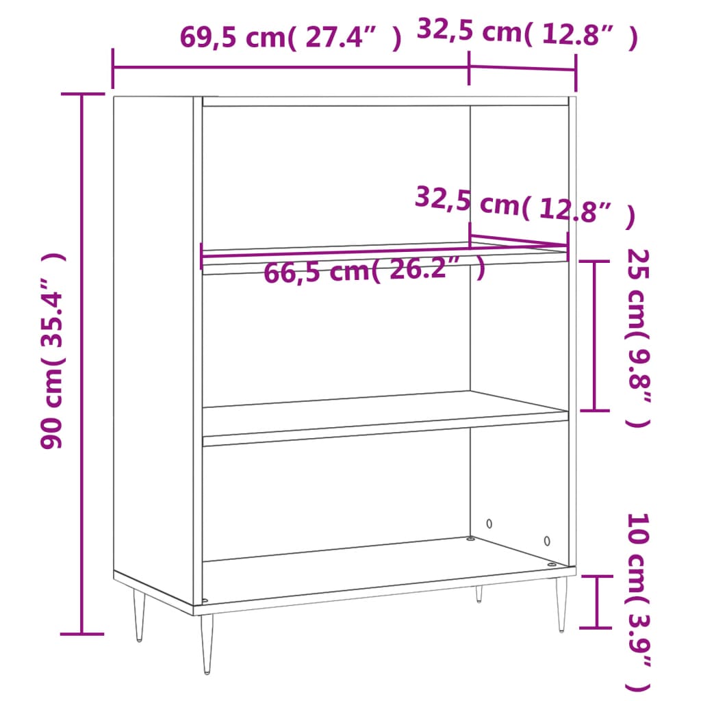 Bibliothèque sonoma gris 69,5x32,5x90 cm bois d'ingénierie - XIOS