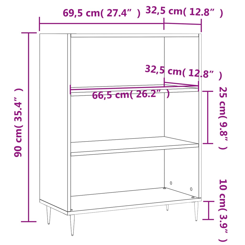 Bibliothèque gris béton 69,5x32,5x90 cm bois d'ingénierie - XIOS