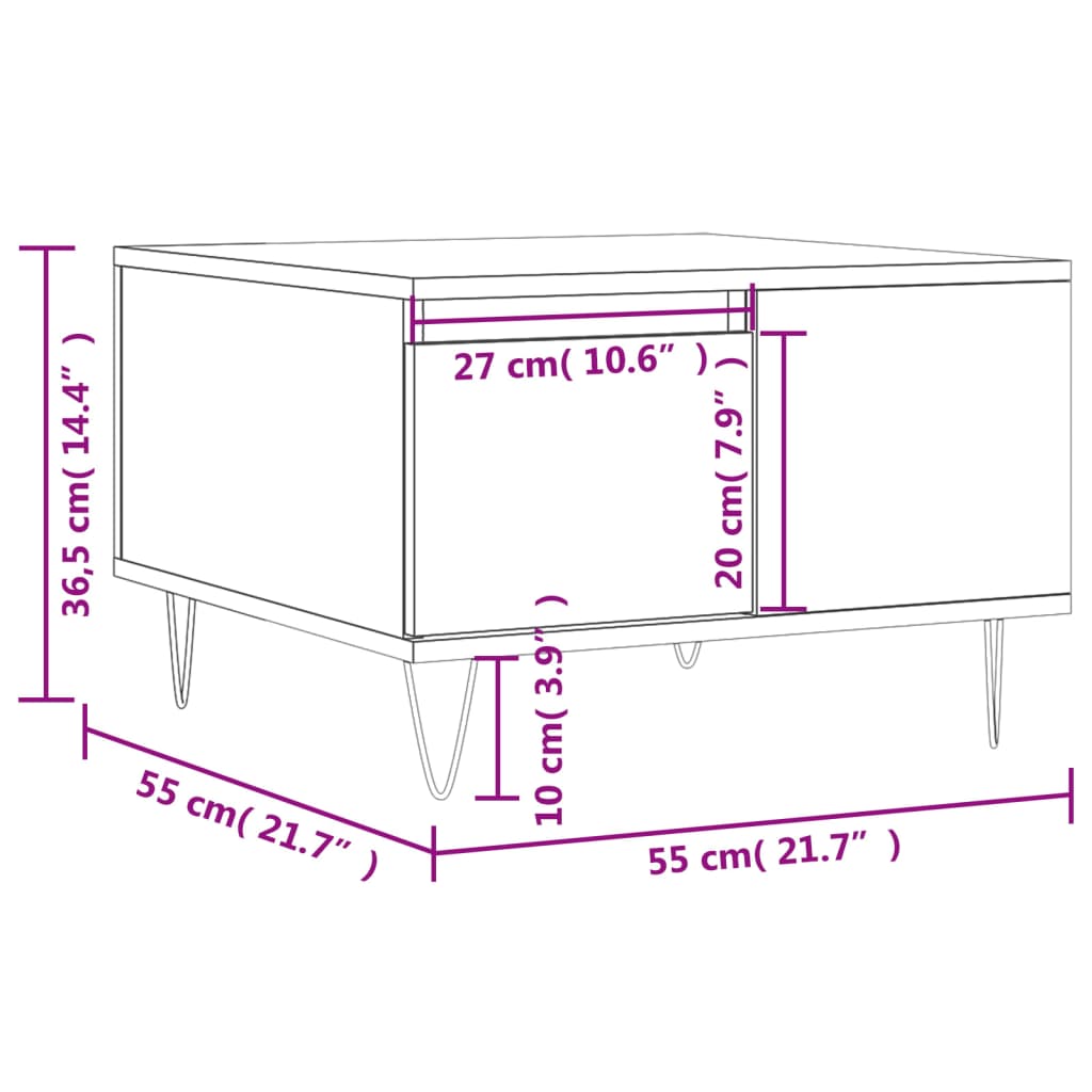 Table basse blanc 55x55x36,5 cm bois d'ingénierie - XIOS