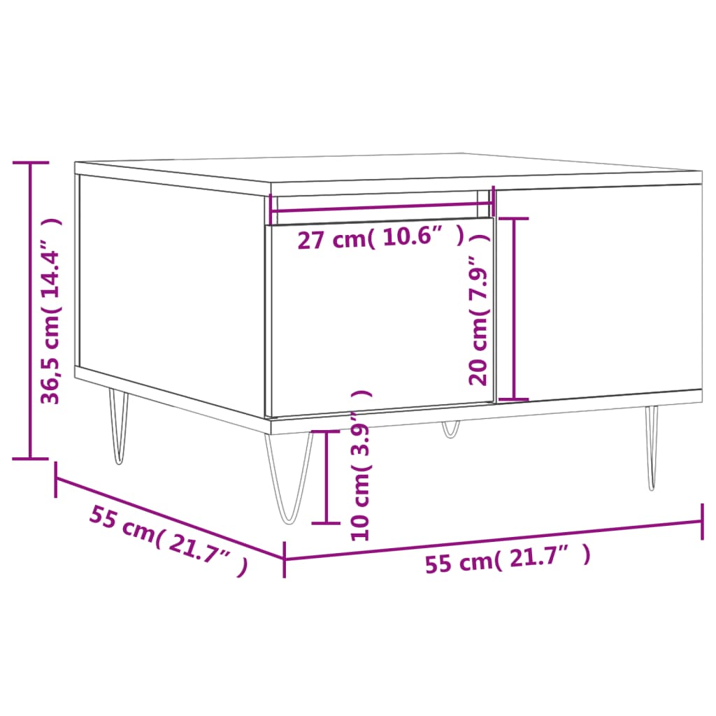 Table basse chêne sonoma 55x55x36,5 cm bois d'ingénierie - XIOS