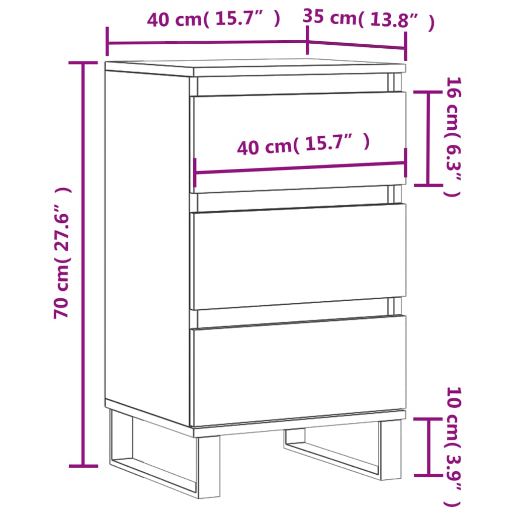 Buffet gris béton 40x35x70 cm bois d'ingénierie