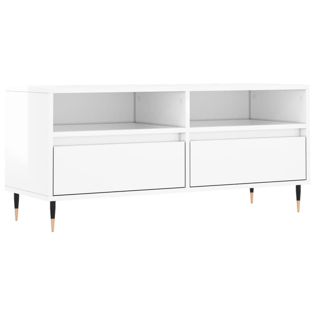 Meuble TV blanc brillant 100x34,5x44,5 cm bois d'ingénierie - XIOS