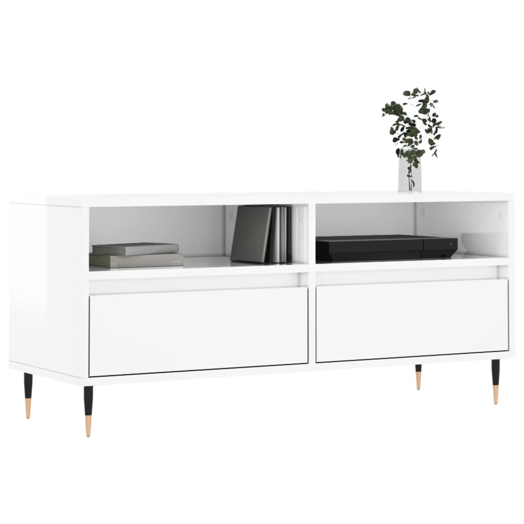 Meuble TV blanc brillant 100x34,5x44,5 cm bois d'ingénierie - XIOS