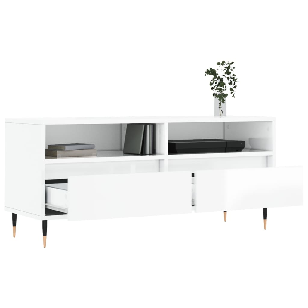 Meuble TV blanc brillant 100x34,5x44,5 cm bois d'ingénierie - XIOS