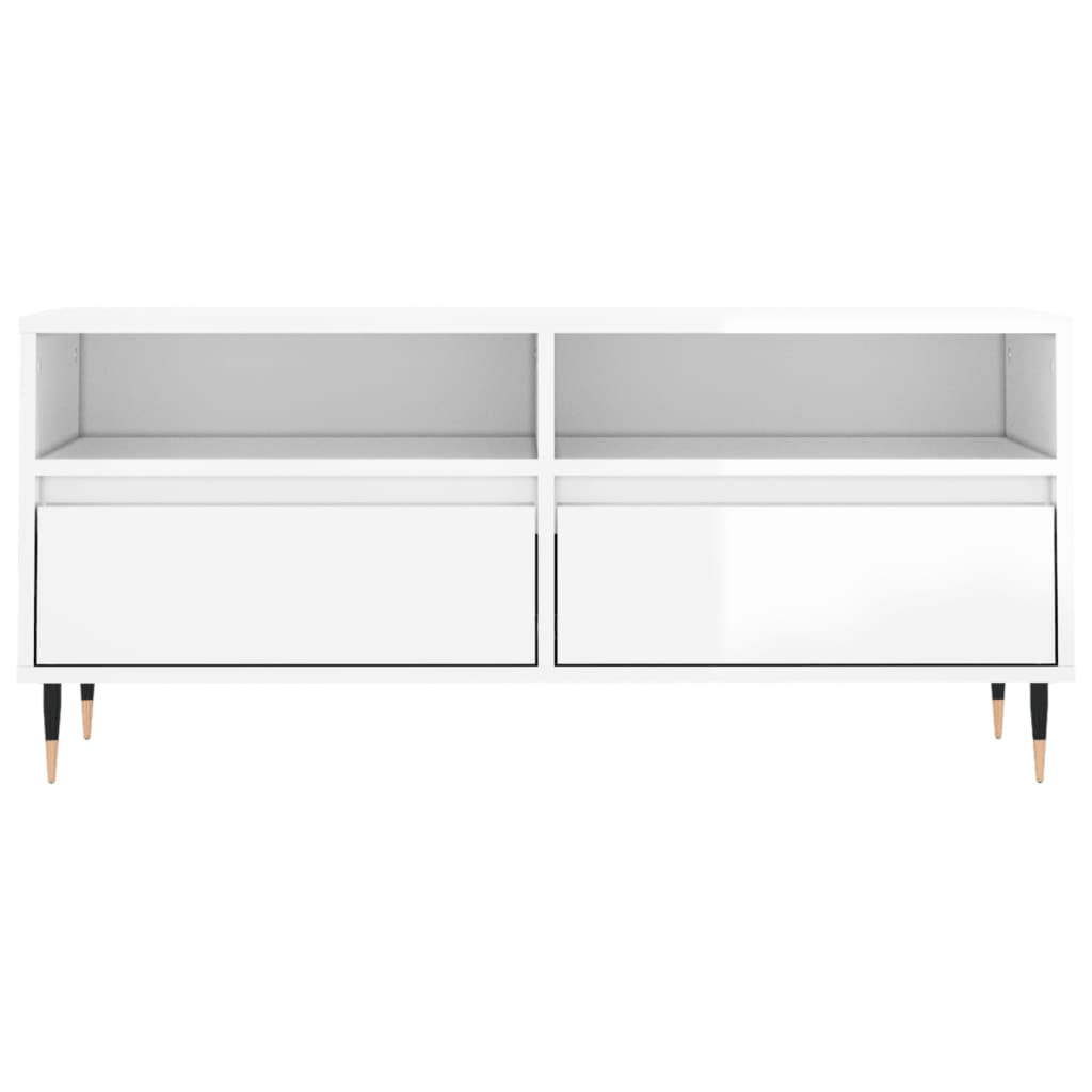 Meuble TV blanc brillant 100x34,5x44,5 cm bois d'ingénierie - XIOS