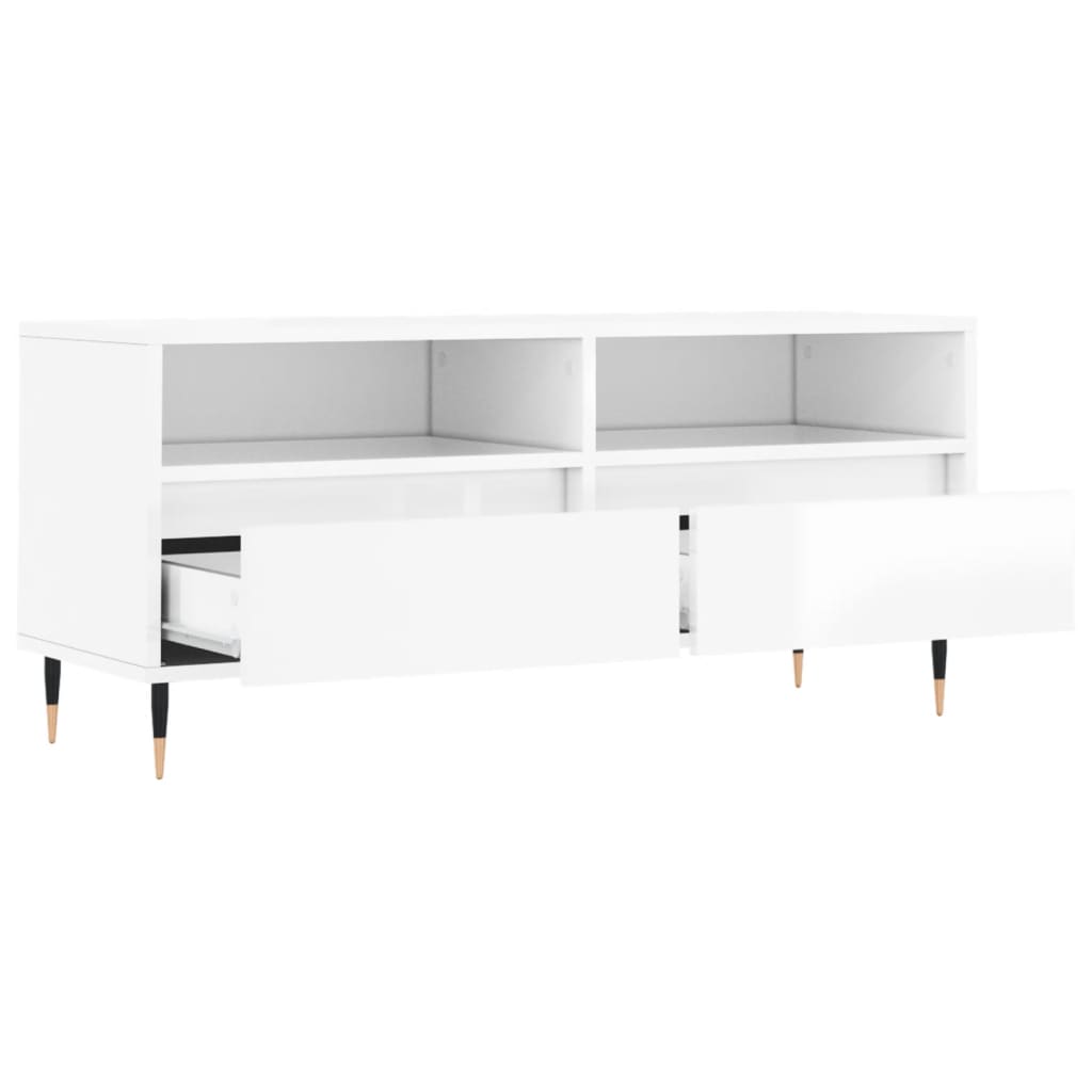Meuble TV blanc brillant 100x34,5x44,5 cm bois d'ingénierie - XIOS