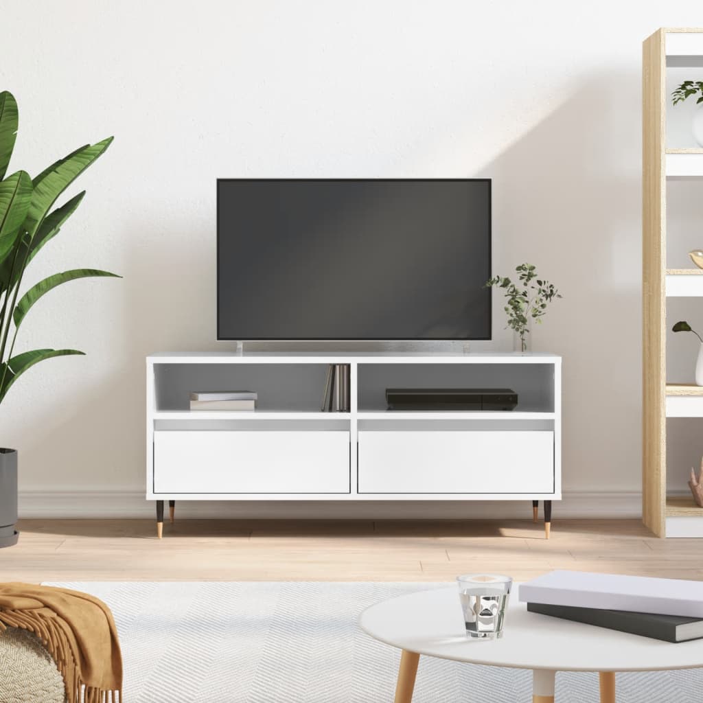 Meuble TV blanc brillant 100x34,5x44,5 cm bois d'ingénierie - XIOS