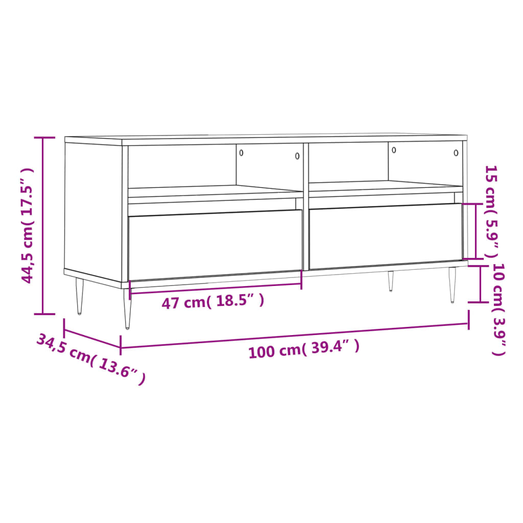 Meuble TV chêne sonoma 100x34,5x44,5 cm bois d'ingénierie - XIOS