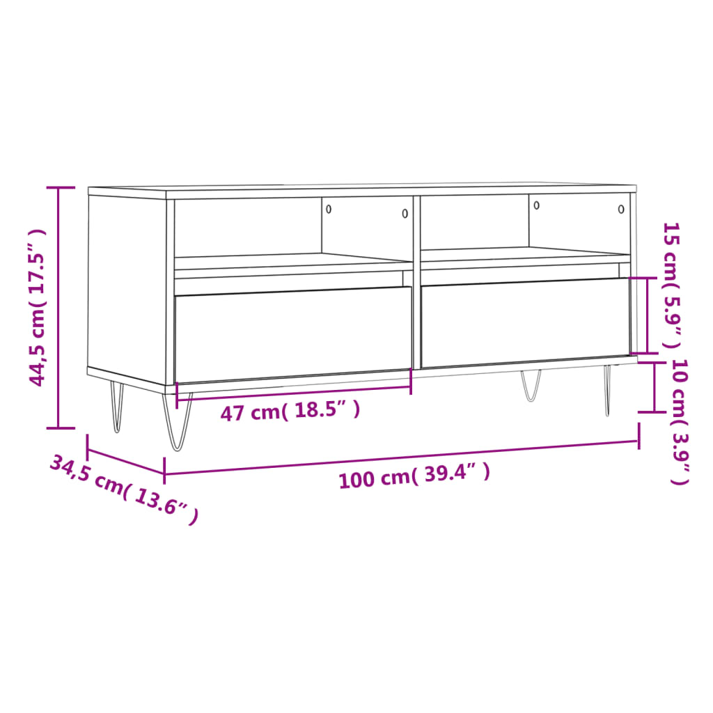 Meuble TV blanc 100x34,5x44,5 cm bois d'ingénierie - XIOS