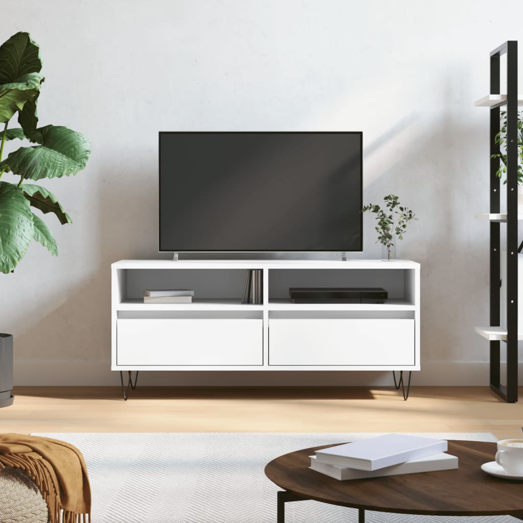 Meuble TV blanc 100x34,5x44,5 cm bois d'ingénierie - XIOS