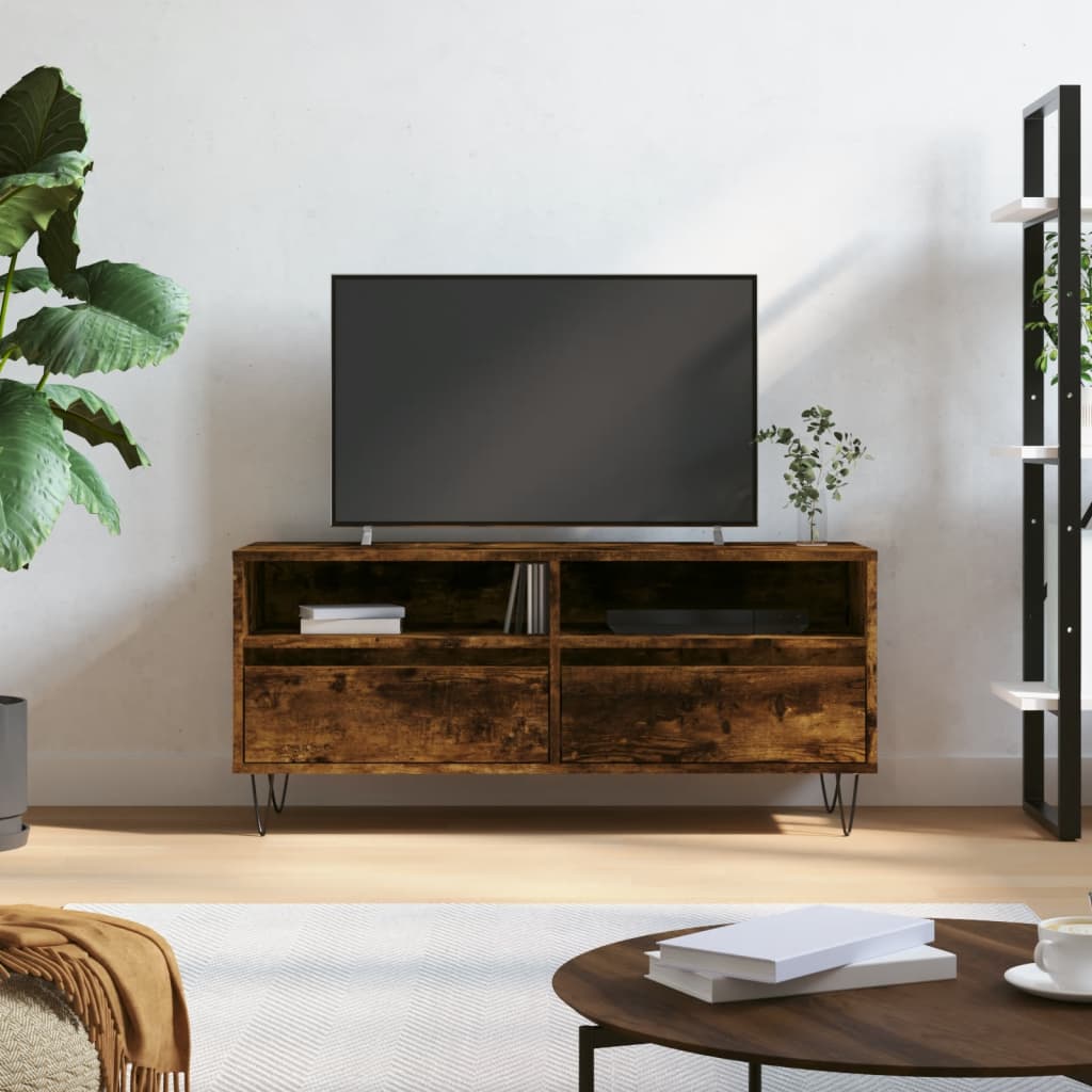 Meuble TV chêne fumé 100x34,5x44,5 cm bois d'ingénierie - XIOS