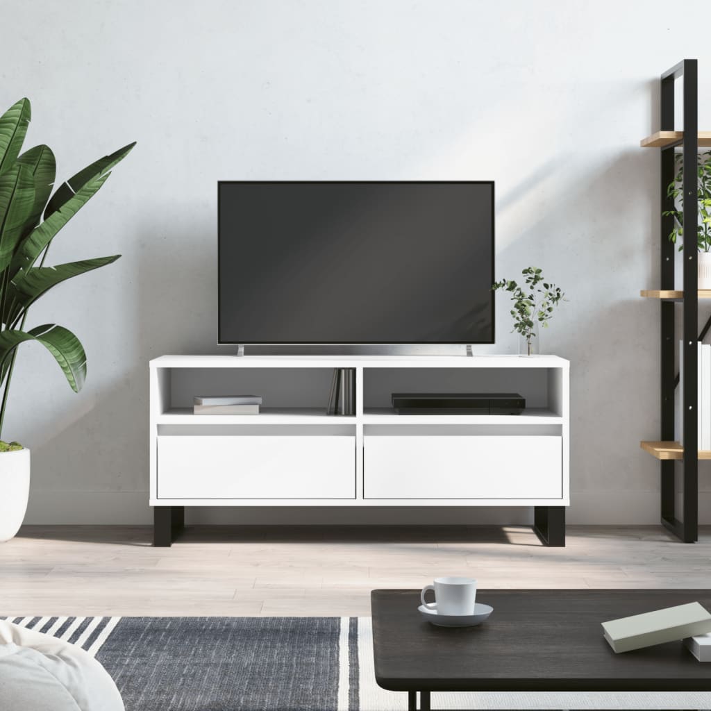 Meuble TV blanc 100x34,5x44,5 cm bois d'ingénierie - XIOS
