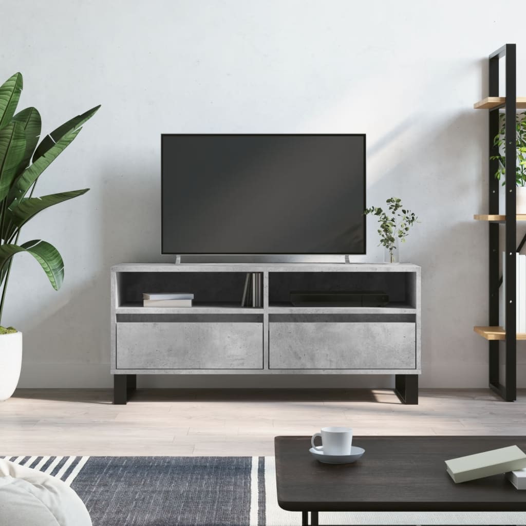 Meuble TV gris béton 100x34,5x44,5 cm bois d'ingénierie - XIOS