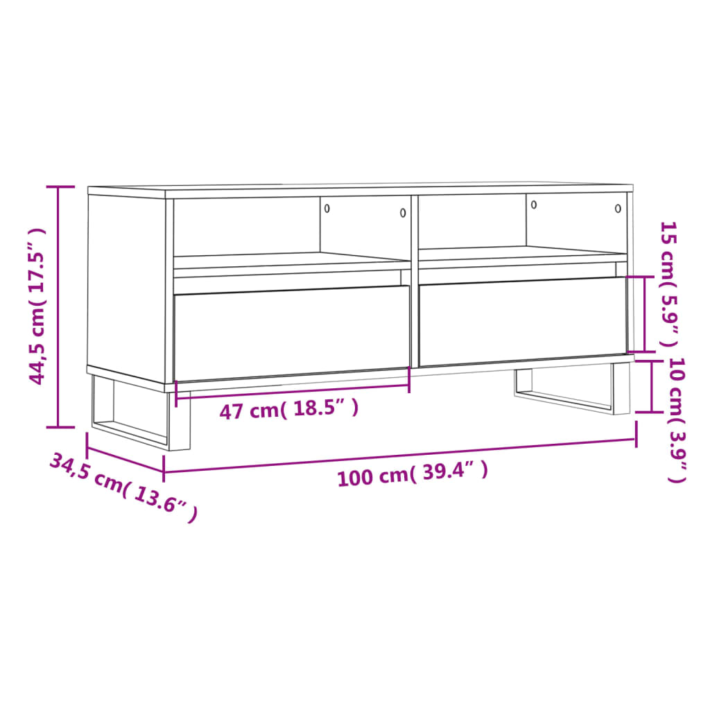 Meuble TV chêne fumé 100x34,5x44,5 cm bois d'ingénierie - XIOS