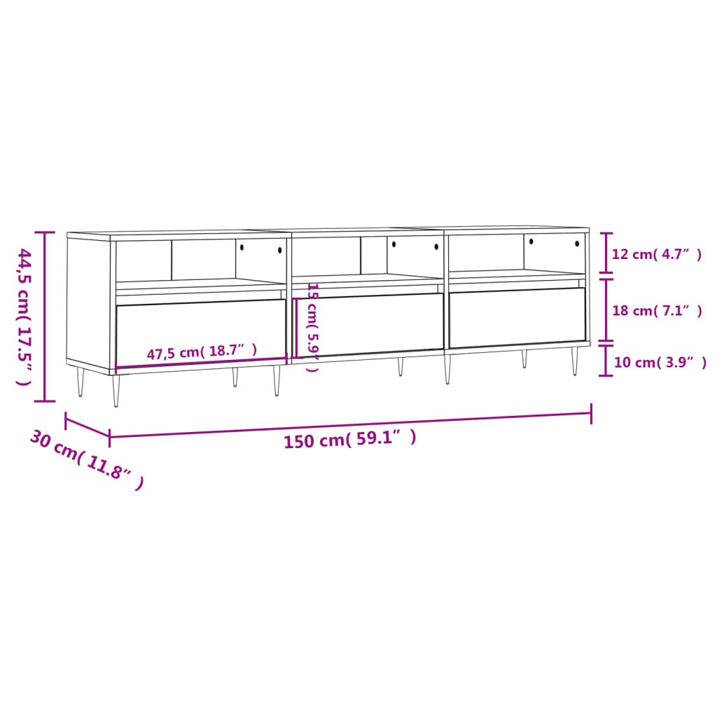 Meuble TV gris béton 150x30x44,5 cm bois d'ingénierie - XIOS