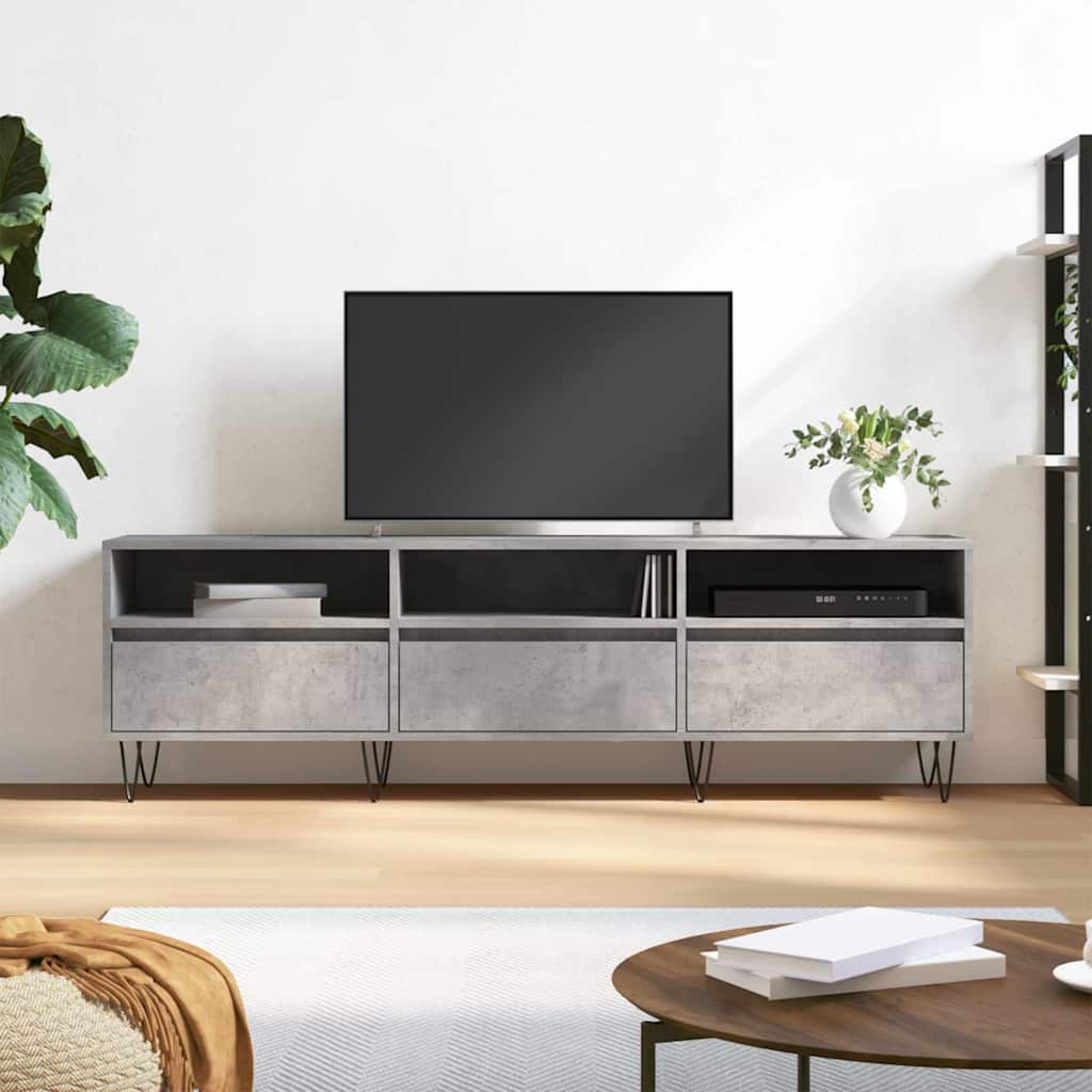Meuble TV gris béton 150x30x44,5 cm bois d'ingénierie - XIOS