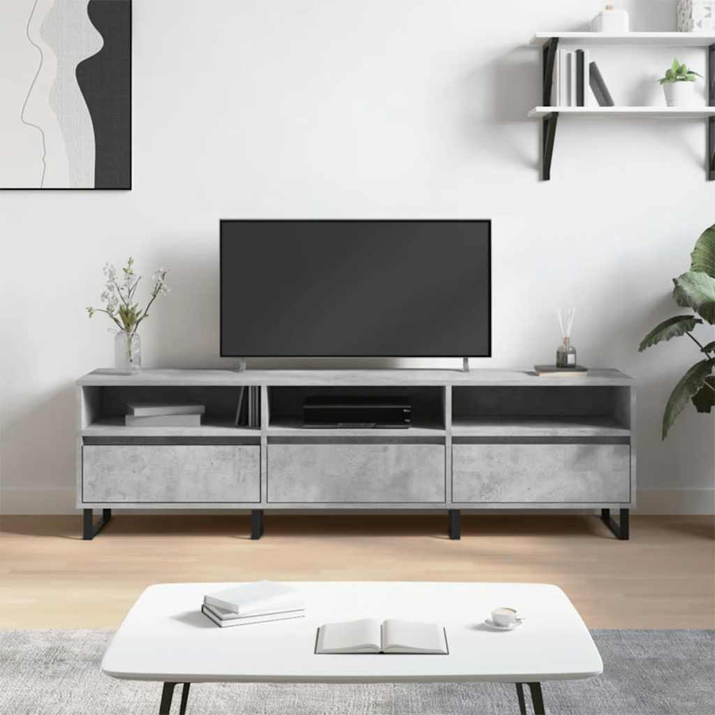 Meuble TV gris béton 150x30x44,5 cm bois d'ingénierie - XIOS