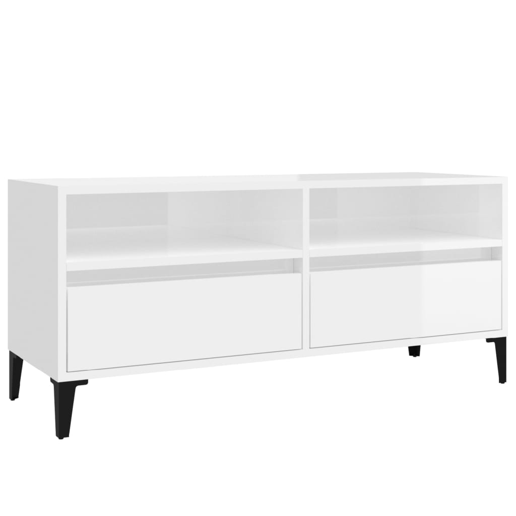 Meuble TV blanc brillant 100x34,5x44,5 cm bois d'ingénierie - XIOS