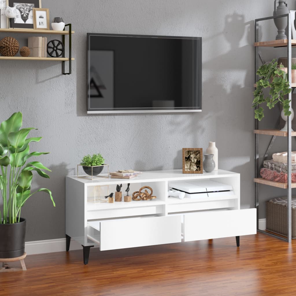 Meuble TV blanc brillant 100x34,5x44,5 cm bois d'ingénierie - XIOS
