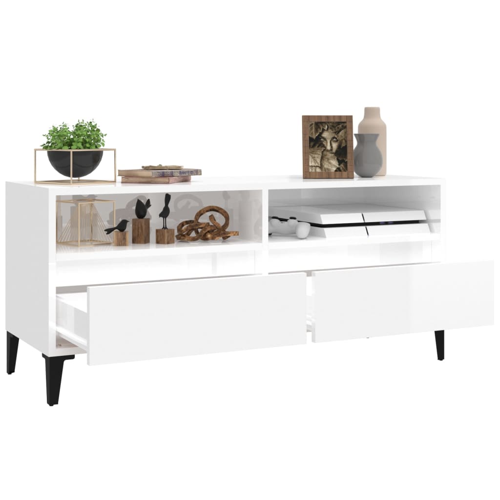 Meuble TV blanc brillant 100x34,5x44,5 cm bois d'ingénierie - XIOS