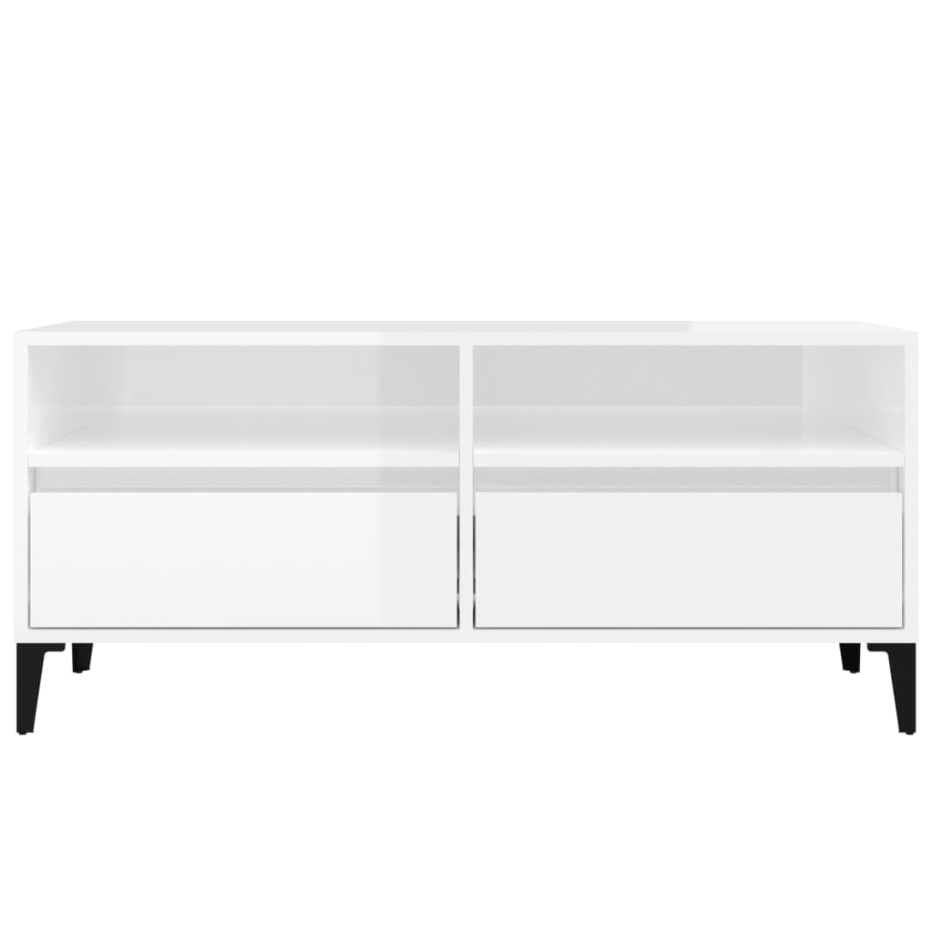 Meuble TV blanc brillant 100x34,5x44,5 cm bois d'ingénierie - XIOS