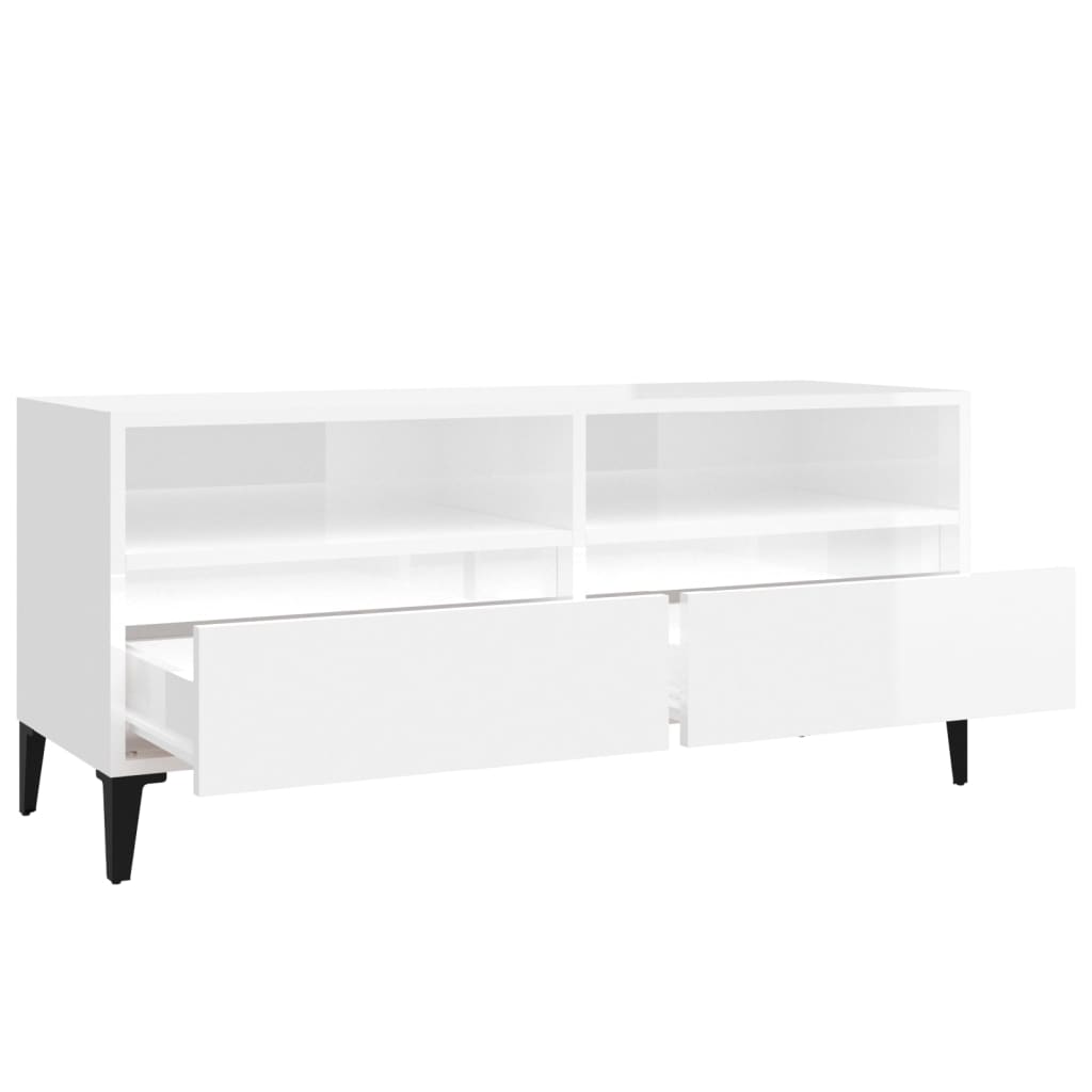 Meuble TV blanc brillant 100x34,5x44,5 cm bois d'ingénierie - XIOS