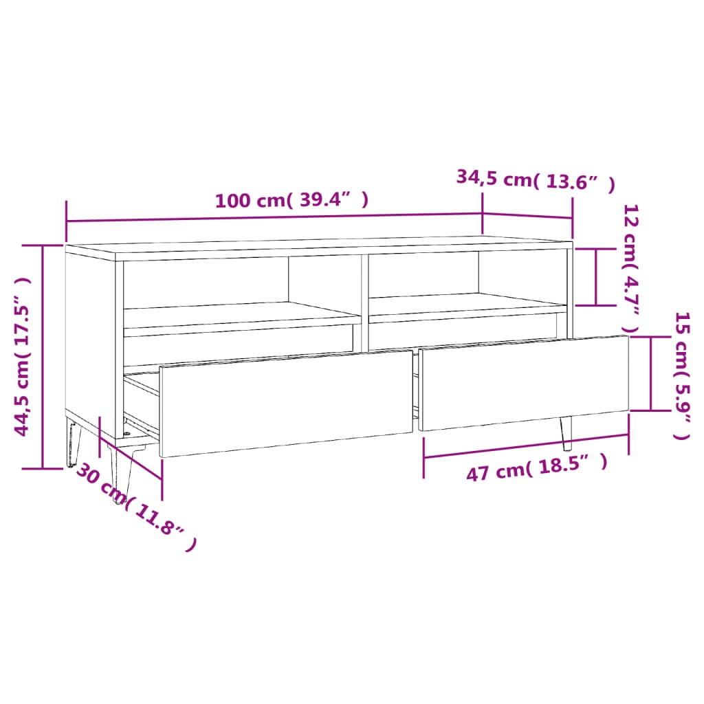 Meuble TV sonoma gris 100x34,5x44,5 cm bois d'ingénierie - XIOS