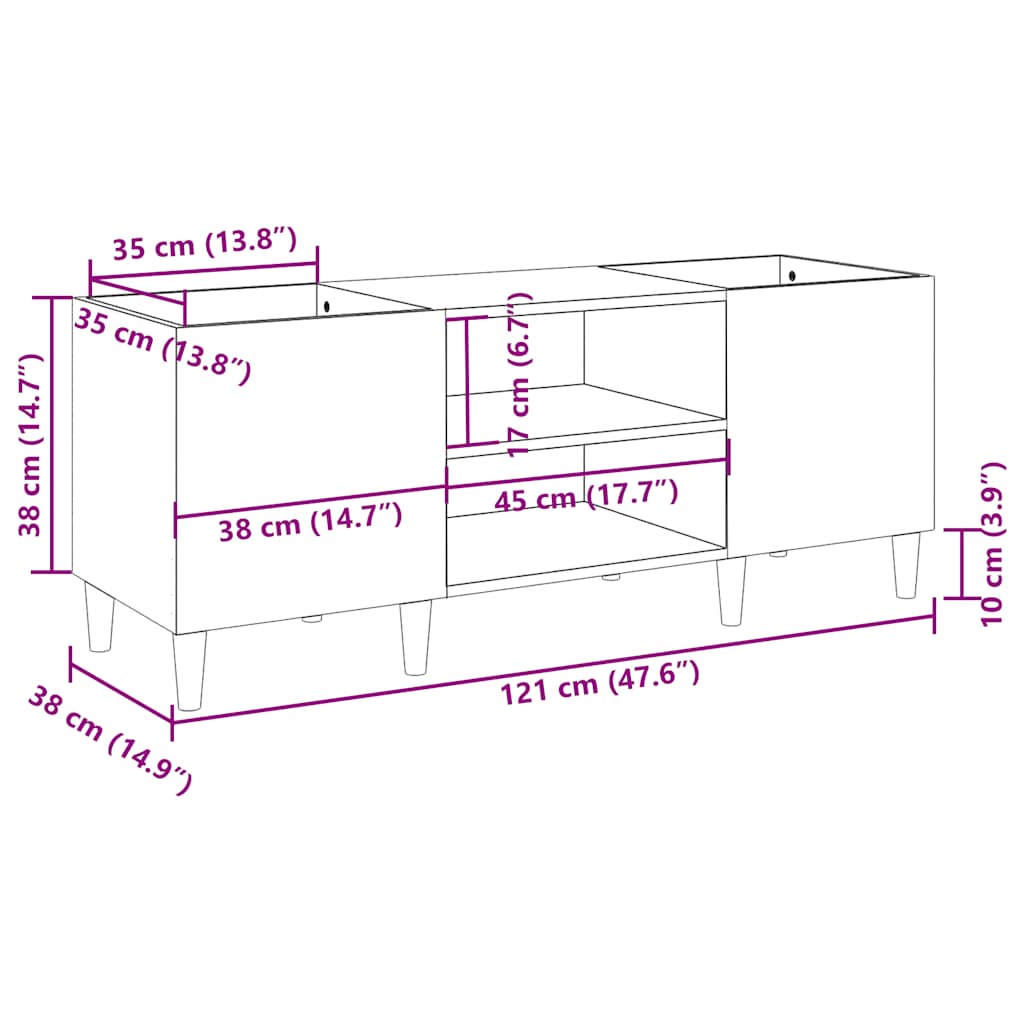 Armoire à disques chêne fumé 121x38x48 cm bois d'ingénierie - XIOS