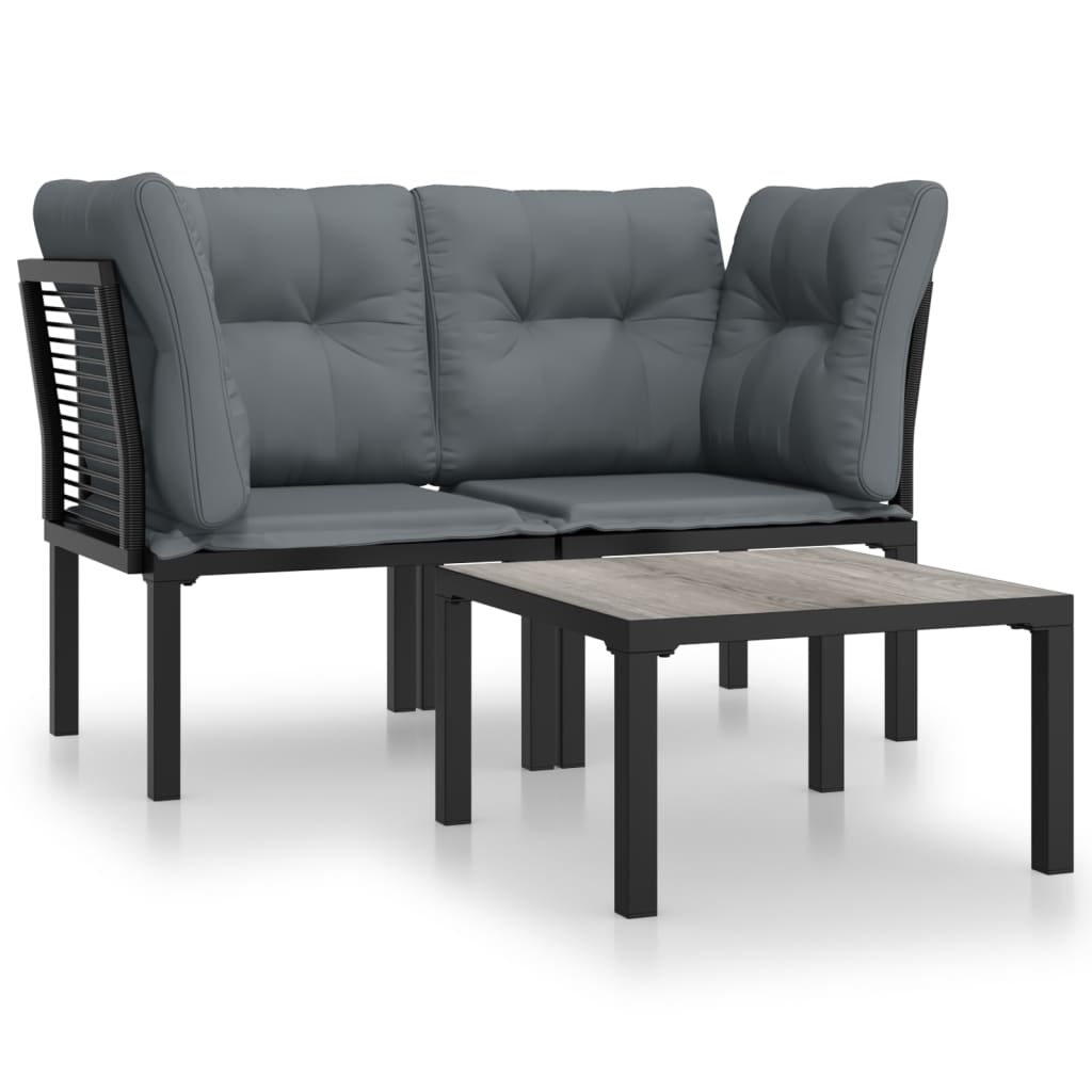 Salon de jardin 3 pcs noir et gris résine tressée
