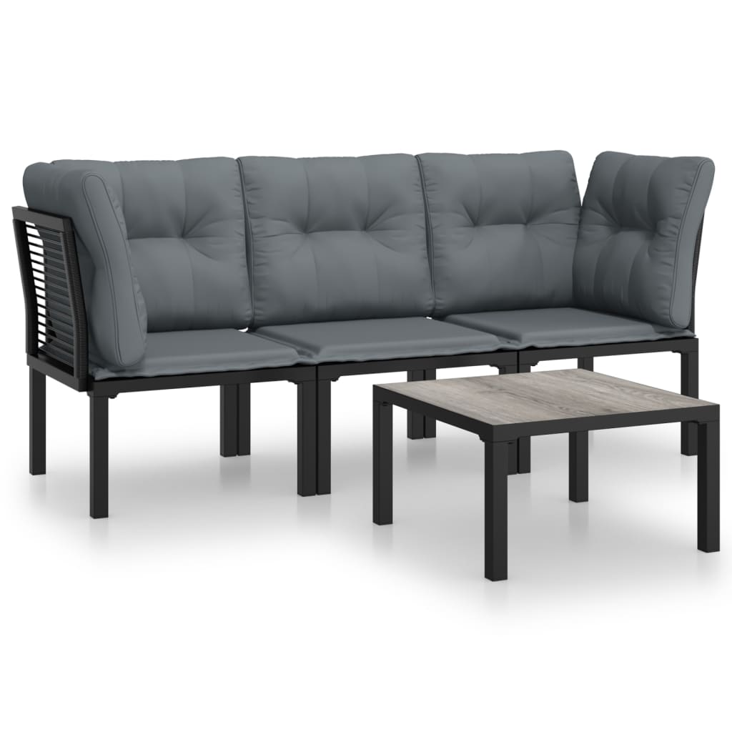 Salon de jardin 4 pcs noir et gris résine tressée