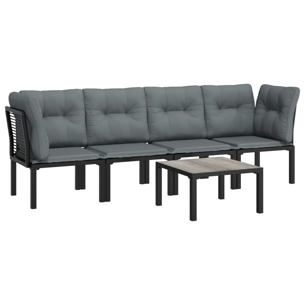 Salon de jardin 5 pcs noir et gris résine tressée