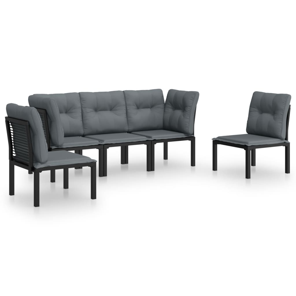 Salon de jardin 5 pcs noir et gris résine tressée