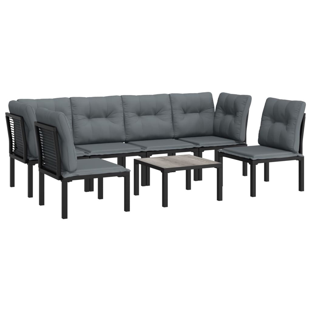 Salon de jardin 7 pcs noir et gris résine tressée