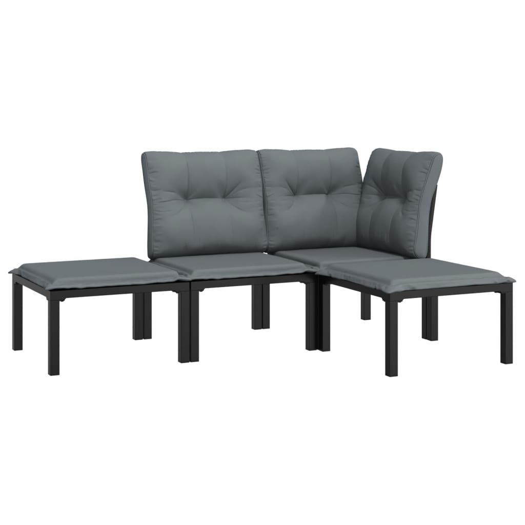 Salon de jardin 4 pcs noir et gris résine tressée