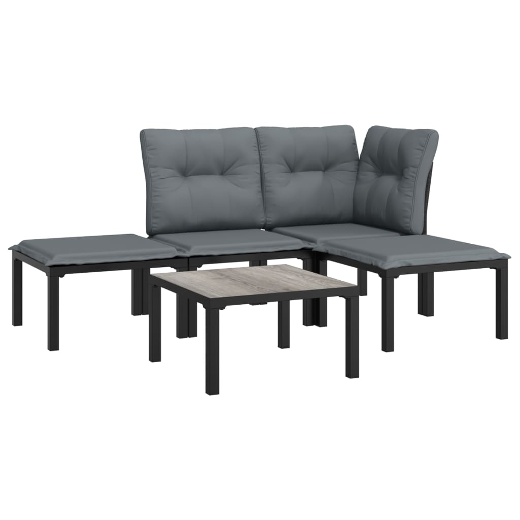 Salon de jardin 5 pcs noir et gris résine tressée