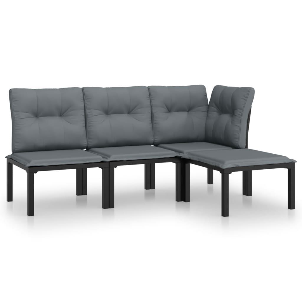 Salon de jardin 4 pcs noir et gris résine tressée