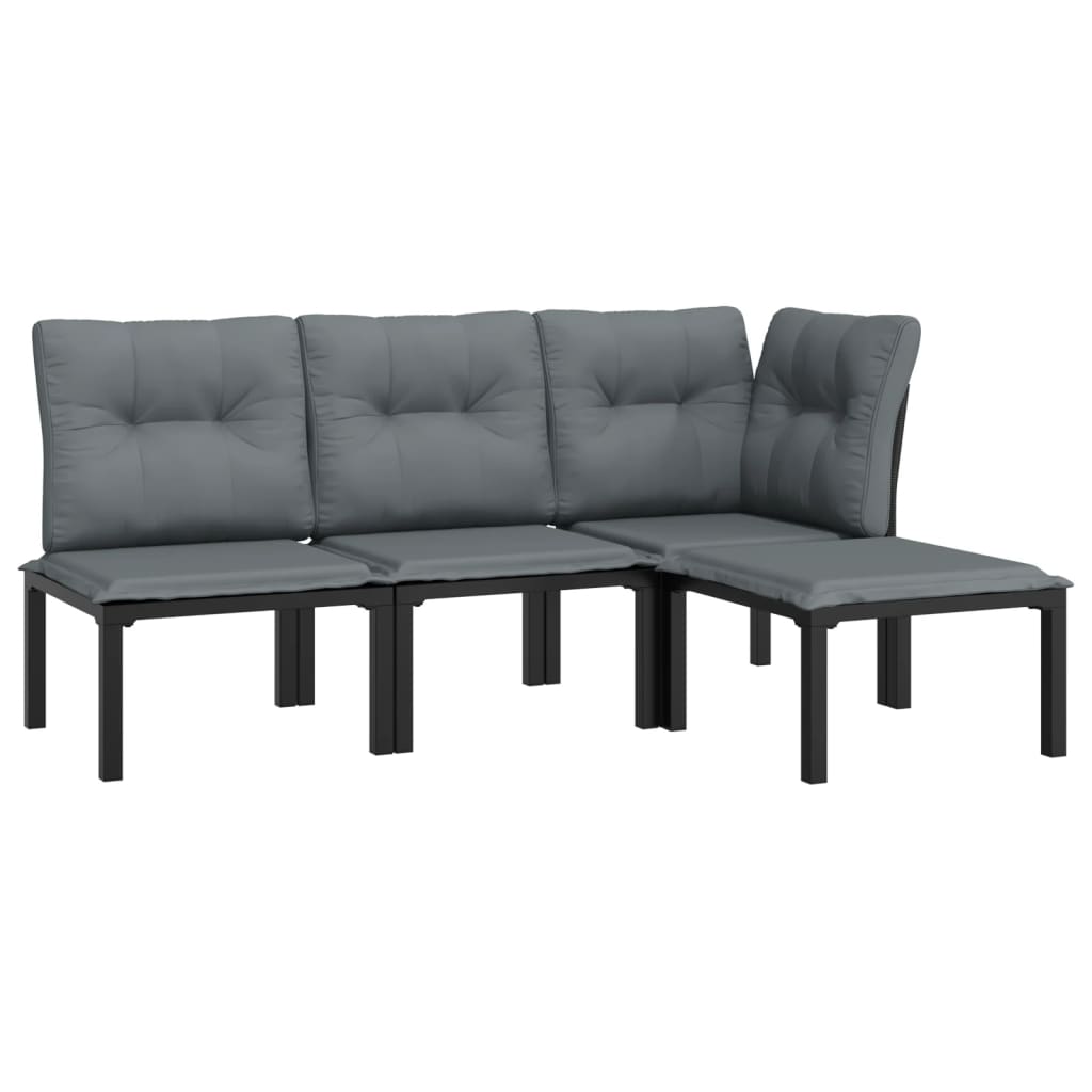 Salon de jardin 4 pcs noir et gris résine tressée