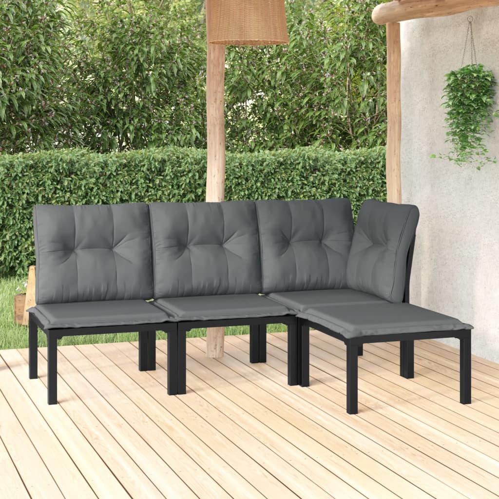 Salon de jardin 4 pcs noir et gris résine tressée
